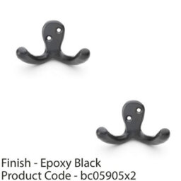 Loops 2 Pack - Solid Brass Victorian Double Robe Coat Hook - Wall Mounted Holder Matt Black - thumbnail 2