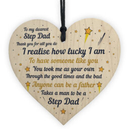Red Ocean Step Dad Gift Novelty Plaque Wooden Heart Thank You Gift For Him Gifts For Dad