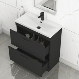 Royal Bathrooms Turin 800mm Floor Standing Vanity Unit Matt Black 2 Drawer Mid-Edge Basin With Matt Black Handles - thumbnail 5