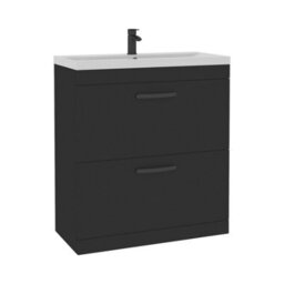 Royal Bathrooms Turin 800mm Floor Standing Vanity Unit Matt Black 2 Drawer Mid-Edge Basin With Matt Black Handles - thumbnail 6