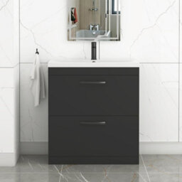 Royal Bathrooms Turin 800mm Floor Standing Vanity Unit Matt Black 2 Drawer Mid-Edge Basin With Matt Black Handles - thumbnail 1