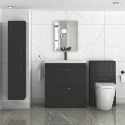 Royal Bathrooms Turin 800mm Floor Standing Vanity Unit Matt Black 2 Drawer Mid-Edge Basin With Matt Black Handles - thumbnail 4