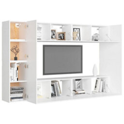 Berkfield Sturdy 8 Piece Tv Cabinet Set White Engineered Wood - thumbnail 3