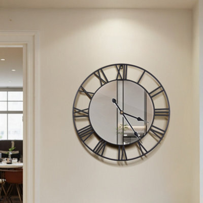 Living And Home 24-Inch Black Simple Non-Tick Mirror Wall Clock Diameter 60Cm - image 1