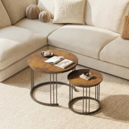 Huhote Rustic Round Nesting Coffee Tables 2 Set With Metal Frame 23.6/15.7 In Brown End Table Side Table For Home Balcony Office - thumbnail 3