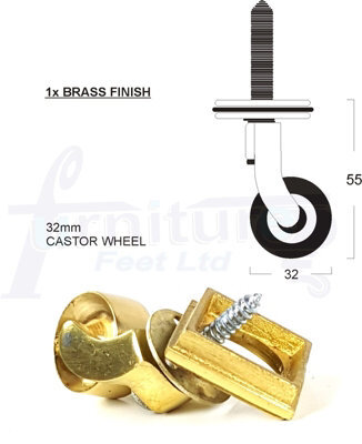 L&F 1X Brass Castor & Square32mm Screw In Castor  Furniture Beds Sofas Chairs Stools - image 1