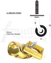 L&F 1X Brass Castor & Square32mm Screw In Castor  Furniture Beds Sofas Chairs Stools - thumbnail 1
