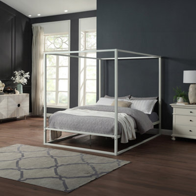 SlumberWorx Ashwell Modern 4 Poster White Small Double Metal Bed Frame - image 1