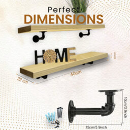 MKGT Industrial Pipe Bracket Wooden Floating Shelves, Rustic Wall Decor (Antique Pine, 40Cm) - thumbnail 2
