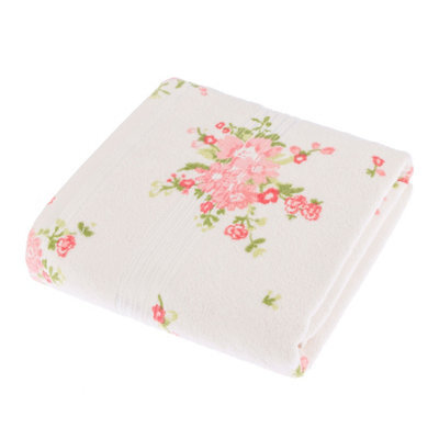Homescapes Floral Printed Cream Bath Towel 100% Cotton