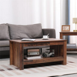 Furniturehmd Vintage Coffee Table With Lower Shelf Media Table Side End Table For Living Room - thumbnail 3