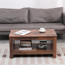 Furniturehmd Vintage Coffee Table With Lower Shelf Media Table Side End Table For Living Room - thumbnail 1
