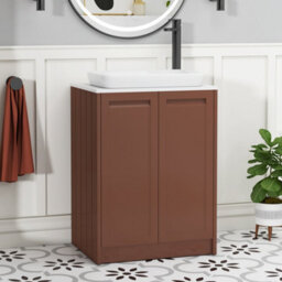 Royal Bathrooms Royal Bathroom Elmore 600mm Terracotta Clay Freestanding Bathroom Vanity Unit 2 Door Plain White Worktop With Qubix Basin