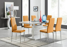 Furniturebox Uk Renato 120Cm High Gloss Extending Dining Table And 6 Mustard Milan Chairs