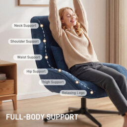 Homcom Swivel Accent Chair, Chenille Armchair With Lumbar Pillow, Dark Blue - thumbnail 8