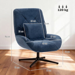 Homcom Swivel Accent Chair, Chenille Armchair With Lumbar Pillow, Dark Blue - thumbnail 3