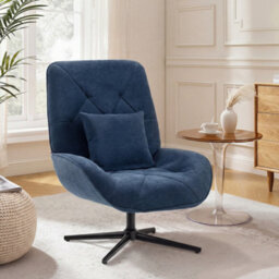 Homcom Swivel Accent Chair, Chenille Armchair With Lumbar Pillow, Dark Blue