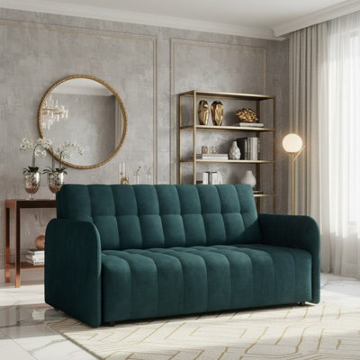 Viva Grand Iv Sofa Bed With Sleeping Function Bedding Storage Freestanding Upholstered Back 165X98X85Cm Turquoise - image 1