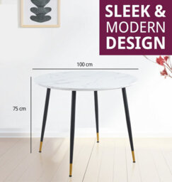 Hallowood Furniture Finley Small Round Dining Table (Tab101) With White Marble Effect Top - thumbnail 3