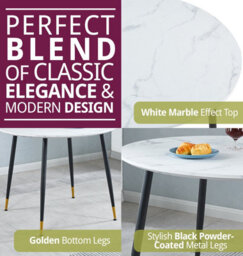 Hallowood Furniture Finley Small Round Dining Table (Tab101) With White Marble Effect Top - thumbnail 4