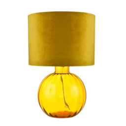 Happy Homewares Contemporary Ochre Ribbed Glass Table Lamp With Soft Velvet Mustard Shade - thumbnail 3