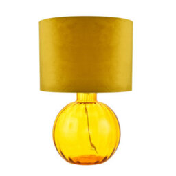 Happy Homewares Contemporary Ochre Ribbed Glass Table Lamp With Soft Velvet Mustard Shade