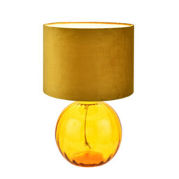 Happy Homewares Contemporary Ochre Ribbed Glass Table Lamp With Soft Velvet Mustard Shade - thumbnail 5