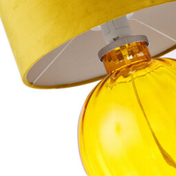 Happy Homewares Contemporary Ochre Ribbed Glass Table Lamp With Soft Velvet Mustard Shade - thumbnail 4