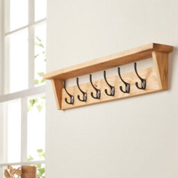 Off The Grain Wooden Coat Rack With Storage Shelf -  Solid Oak Hanger - 6 Hooks - thumbnail 2