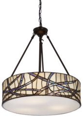 Orsina Tiffany Style Branch Pendant Light, Hand Rolled Art Glass Ceiling Fixture, Bronze Iron Frame Hanging Light - thumbnail 4