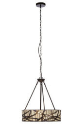 Orsina Tiffany Style Branch Pendant Light, Hand Rolled Art Glass Ceiling Fixture, Bronze Iron Frame Hanging Light