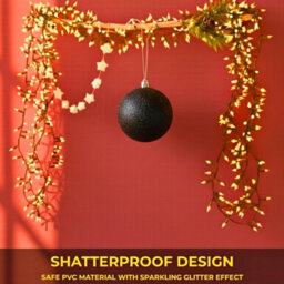 Shatchi 20Cm Black Glitter Christmas Bauble - Christmas Tree & Home Décor Ornament - thumbnail 8