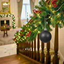 Shatchi 20Cm Black Glitter Christmas Bauble - Christmas Tree & Home Décor Ornament - thumbnail 2