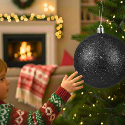 Shatchi 20Cm Black Glitter Christmas Bauble - Christmas Tree & Home Décor Ornament - thumbnail 7