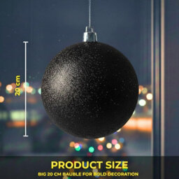 Shatchi 20Cm Black Glitter Christmas Bauble - Christmas Tree & Home Décor Ornament - thumbnail 5
