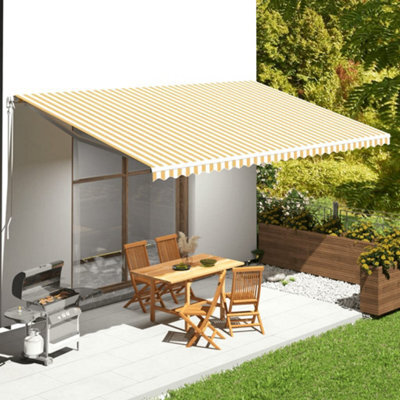 Walplus Replacement Fabric For Awning Garden Sun Shade Canopy Gazebo For Back Door, Porch, Patio Yellow And White 6X3.5 M - image 1