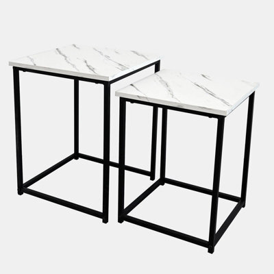 Ohs Manhattan Set Of 2 Square Nest Of Tables Modern End Side Coffee Table - Marble Effect - image 1