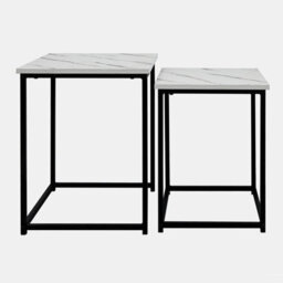 Ohs Manhattan Set Of 2 Square Nest Of Tables Modern End Side Coffee Table - Marble Effect - thumbnail 2