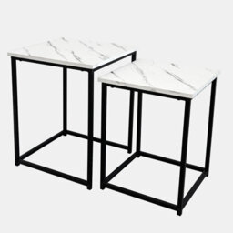 Ohs Manhattan Set Of 2 Square Nest Of Tables Modern End Side Coffee Table - Marble Effect - thumbnail 1