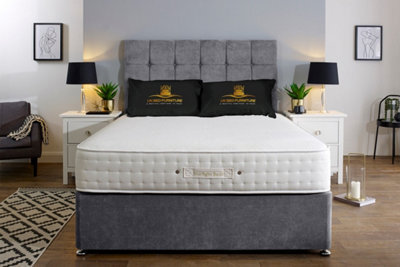 UKBEDFURNITURE Senator Grey Plush  Divan Bed Base With 26 Inch Headboard & 10 Inch Orthopaedic Mattress - No Storage - image 1