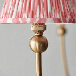Loops Elegant Brushed Aged Brass Ceiling Pendant Light With Coral Pink Ikat Shades - thumbnail 4