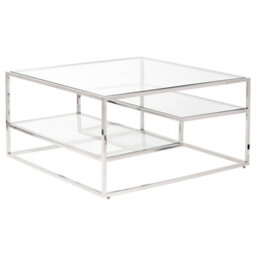 Pacific Lifestyle Clear Glass Square Coffee Table With Chrome Frame And Stepped Lower Shelf 80Cm, Aleandra - thumbnail 8