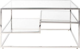 Pacific Lifestyle Clear Glass Square Coffee Table With Chrome Frame And Stepped Lower Shelf 80Cm, Aleandra - thumbnail 2