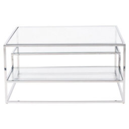 Pacific Lifestyle Clear Glass Square Coffee Table With Chrome Frame And Stepped Lower Shelf 80Cm, Aleandra - thumbnail 7
