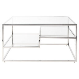 Pacific Lifestyle Clear Glass Square Coffee Table With Chrome Frame And Stepped Lower Shelf 80Cm, Aleandra - thumbnail 6