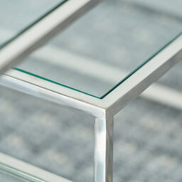 Pacific Lifestyle Clear Glass Square Coffee Table With Chrome Frame And Stepped Lower Shelf 80Cm, Aleandra - thumbnail 5