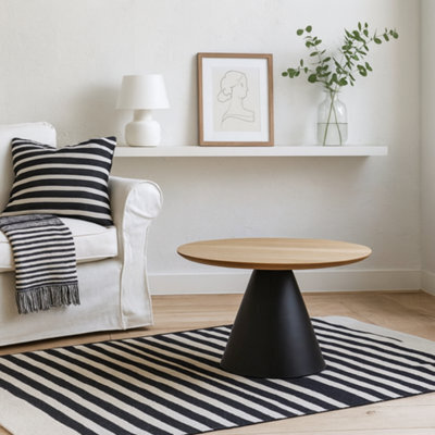 Wyld Haus Hamburg Round Oak Veneer Coffee Table With Black Steel Pillar Base - image 1