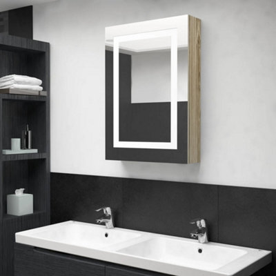 Berkfield Led Bathroom Mirror Cabinet Oak 50X13X70 Cm - image 1
