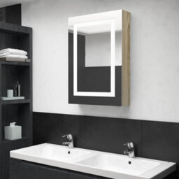 Berkfield Led Bathroom Mirror Cabinet Oak 50X13X70 Cm - thumbnail 1