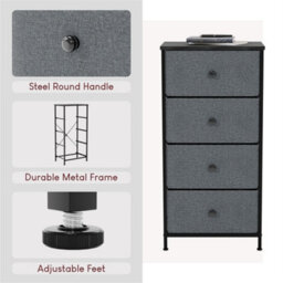 Grey & Black Modern 4 Drawer Chest Of Drawers Fabric - thumbnail 5
